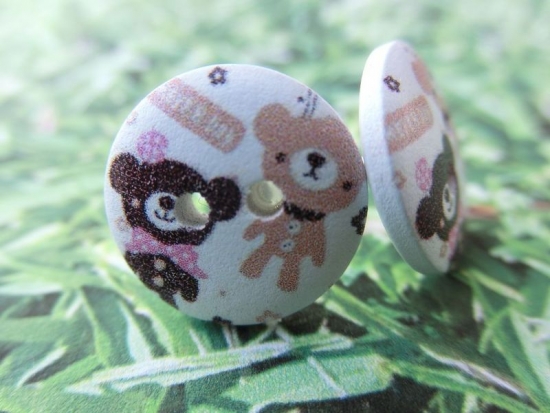 Preview: Holz Knopf Ohrstecker Teddy Bär